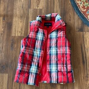 Lands' End Red Plaid Vest